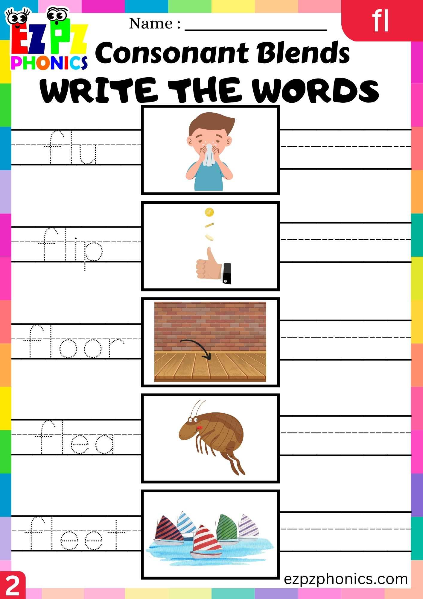 Group2 FL Words Write And Find The Words Phonics Consonant Blends Worksheet